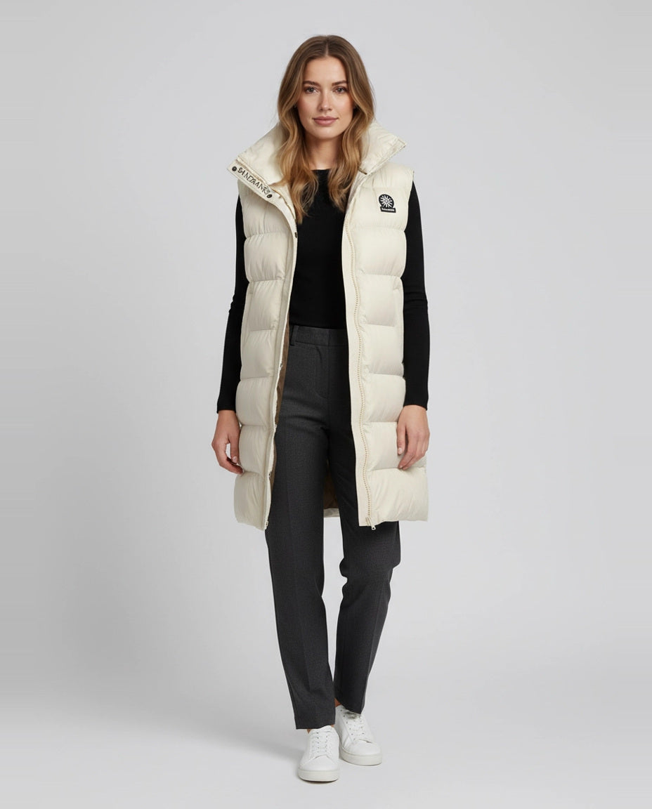 Women's Sandbanks Stone Bay Long Hooded Gilet on model