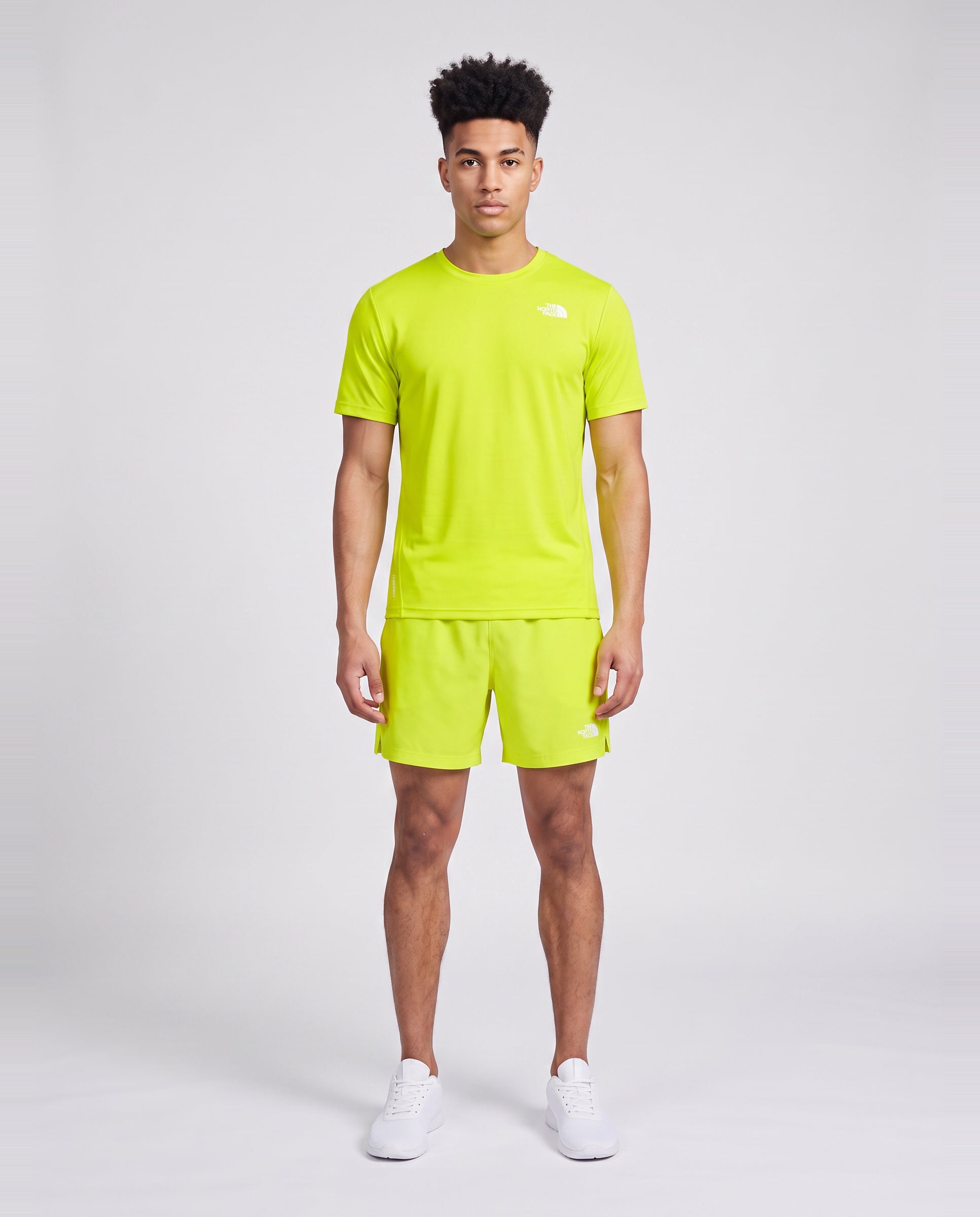 Mens The North Face 24/7 S/S Fizz Lime T Shirt & Short Set — on model