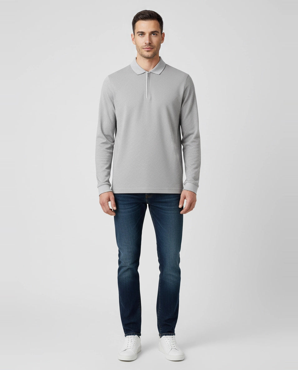 BOSS Black H-Peduzzi 06 Silver Polo Shirt on model