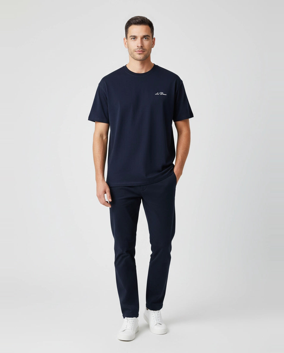 Mens Les Deux Navy Crew T Shirt on model