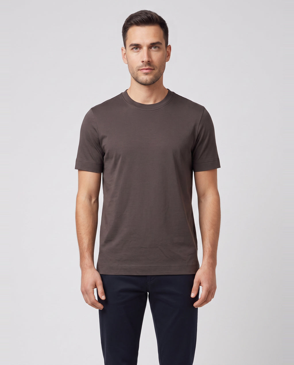 Men's Gran Sasso Brown Interlock T-Shirt — on model