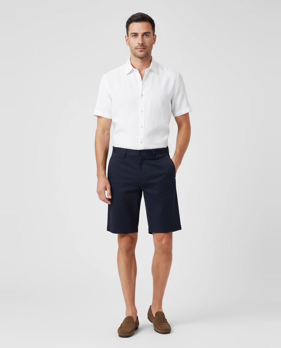 Mens Les Deux Navy Como Regular Solid Shorts on model