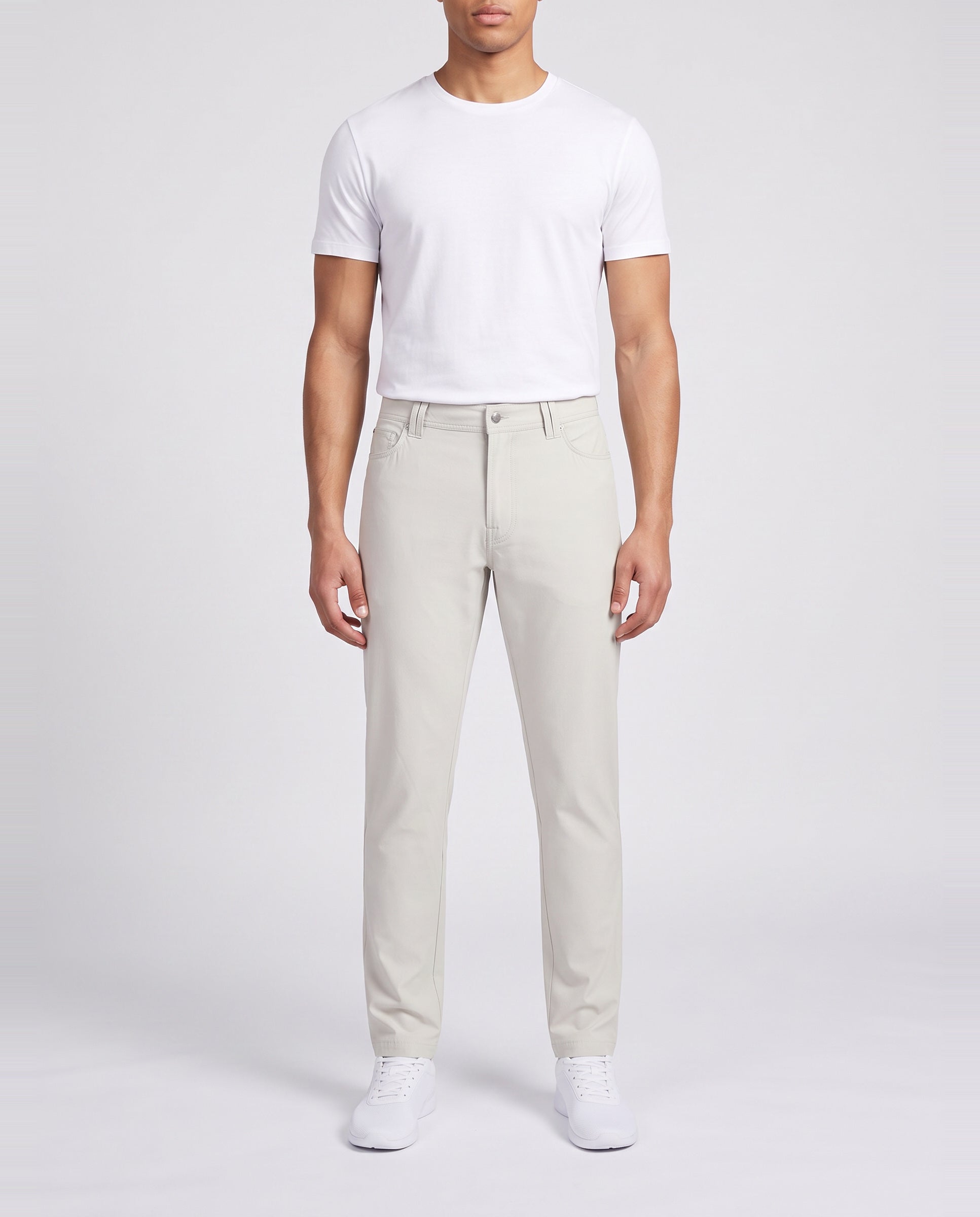 Men's Catini Leggero Lightweight Trousers in Stone — on model