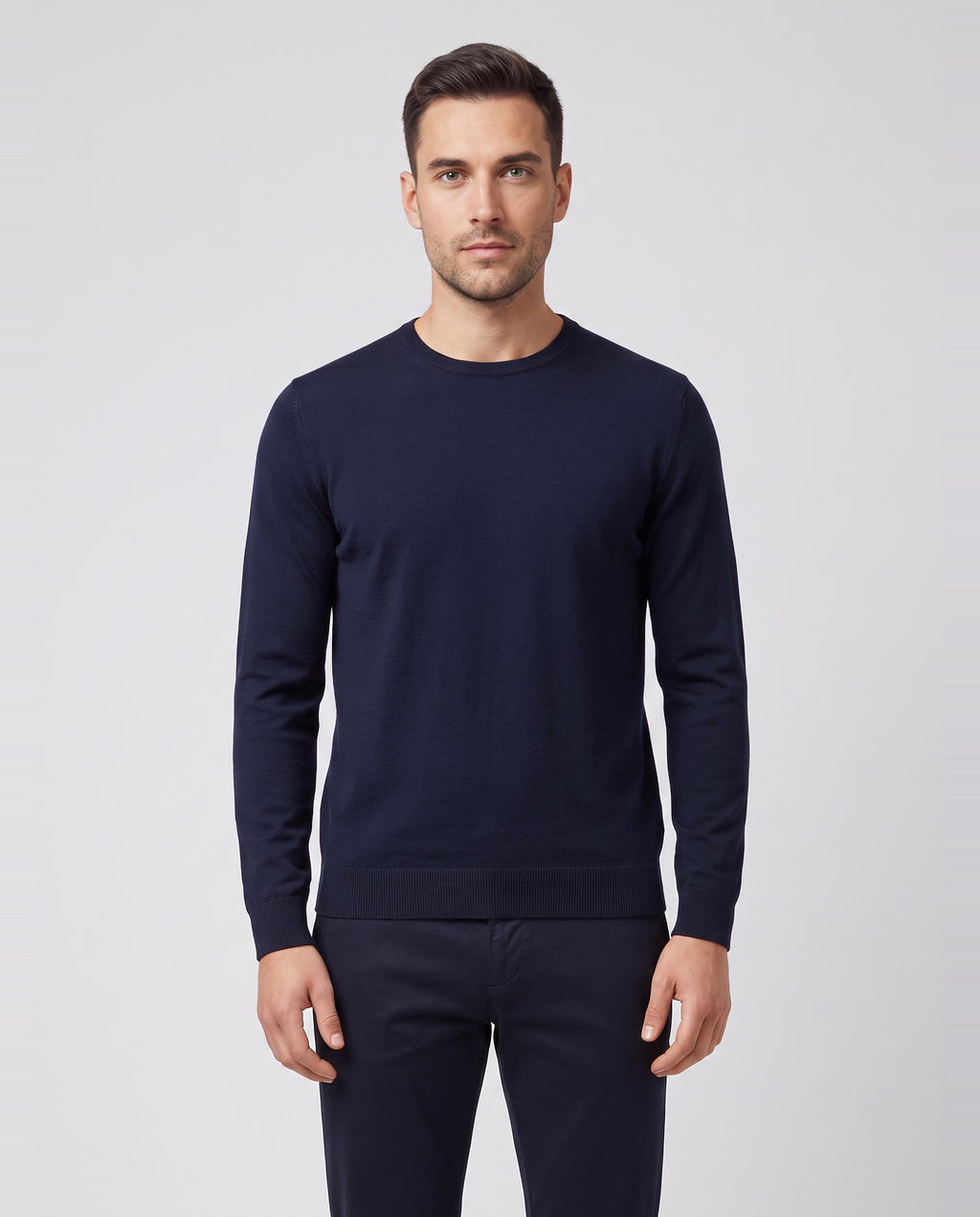 Men's Gran Sasso Navy Crew Neck Knitted Jumper — on model