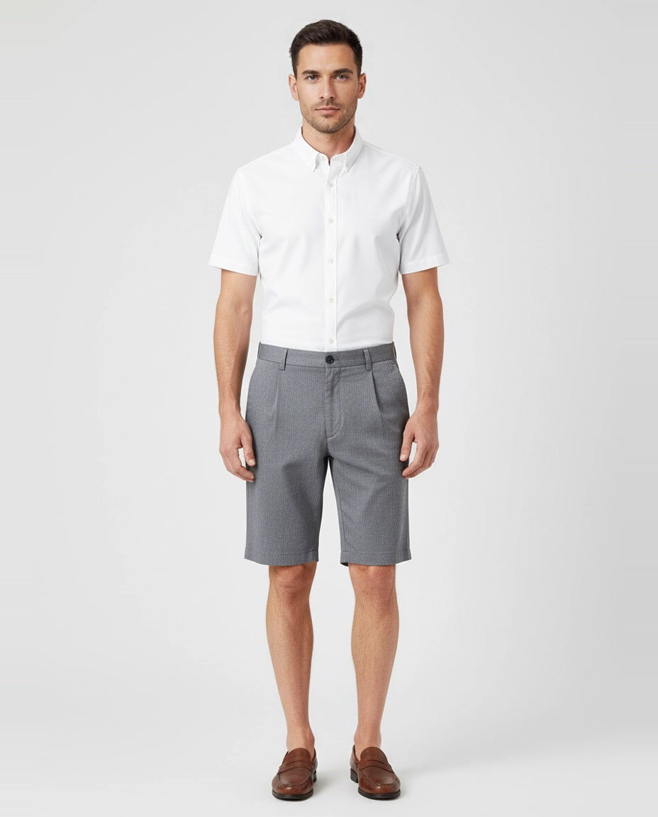 Mens BOSS Black P-Perin-PL-Shorts Dark Blue Tapered Chino Shorts on model