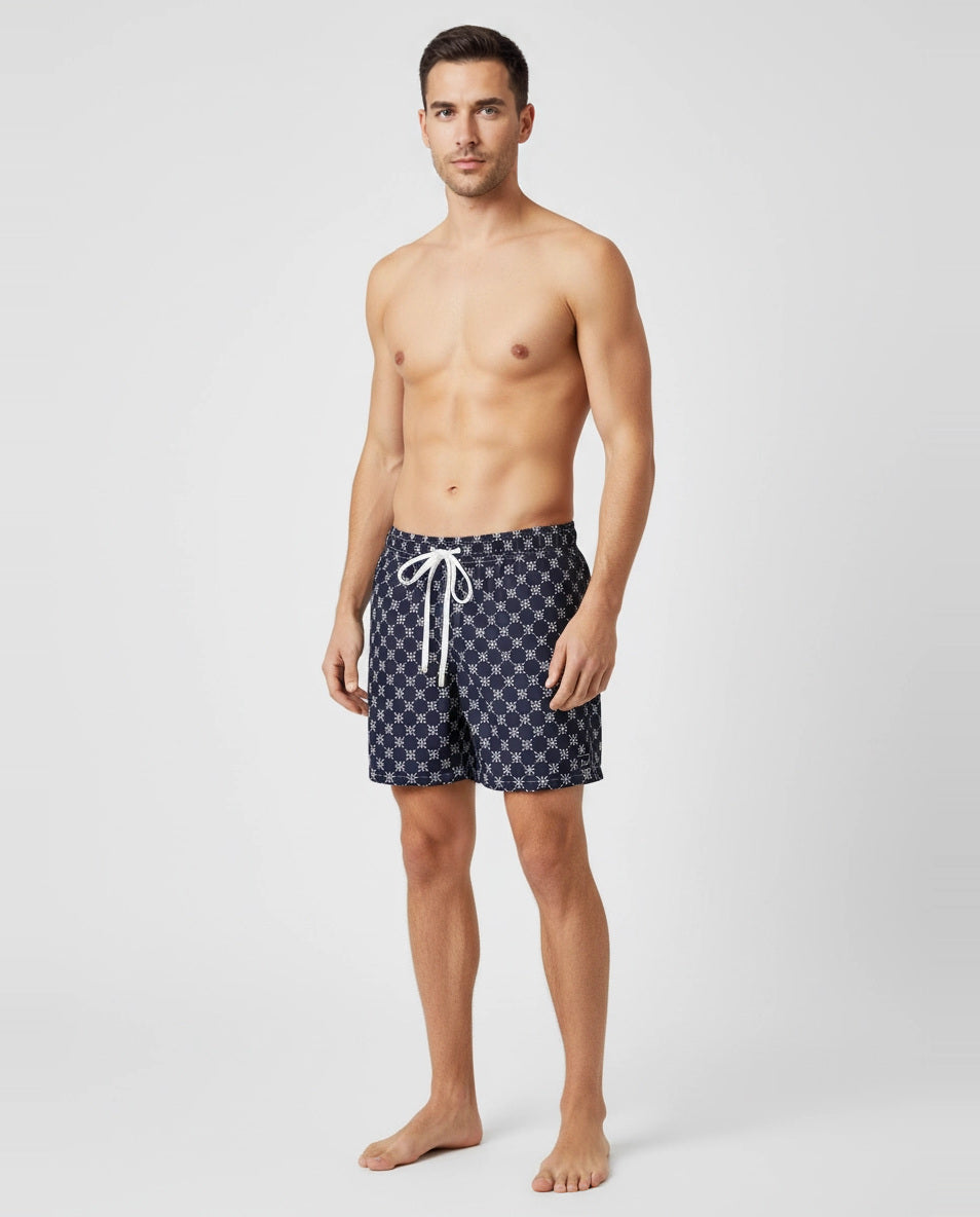 Men's Gran Sasso Navy GS Monogram Logo Swim Shorts on model
