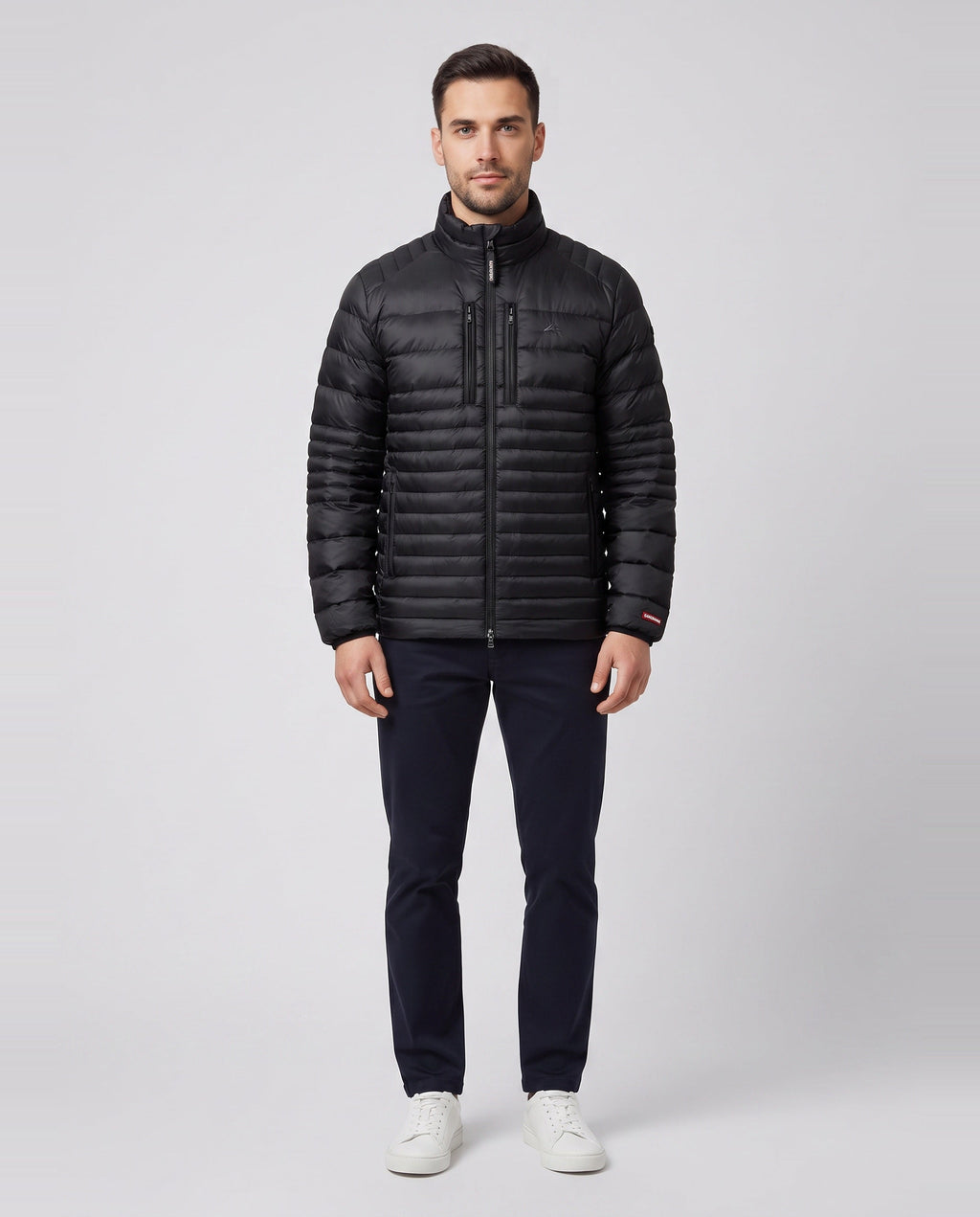 Men's Sandbanks Ripstop Micro Puffer Jacket in Black - on model