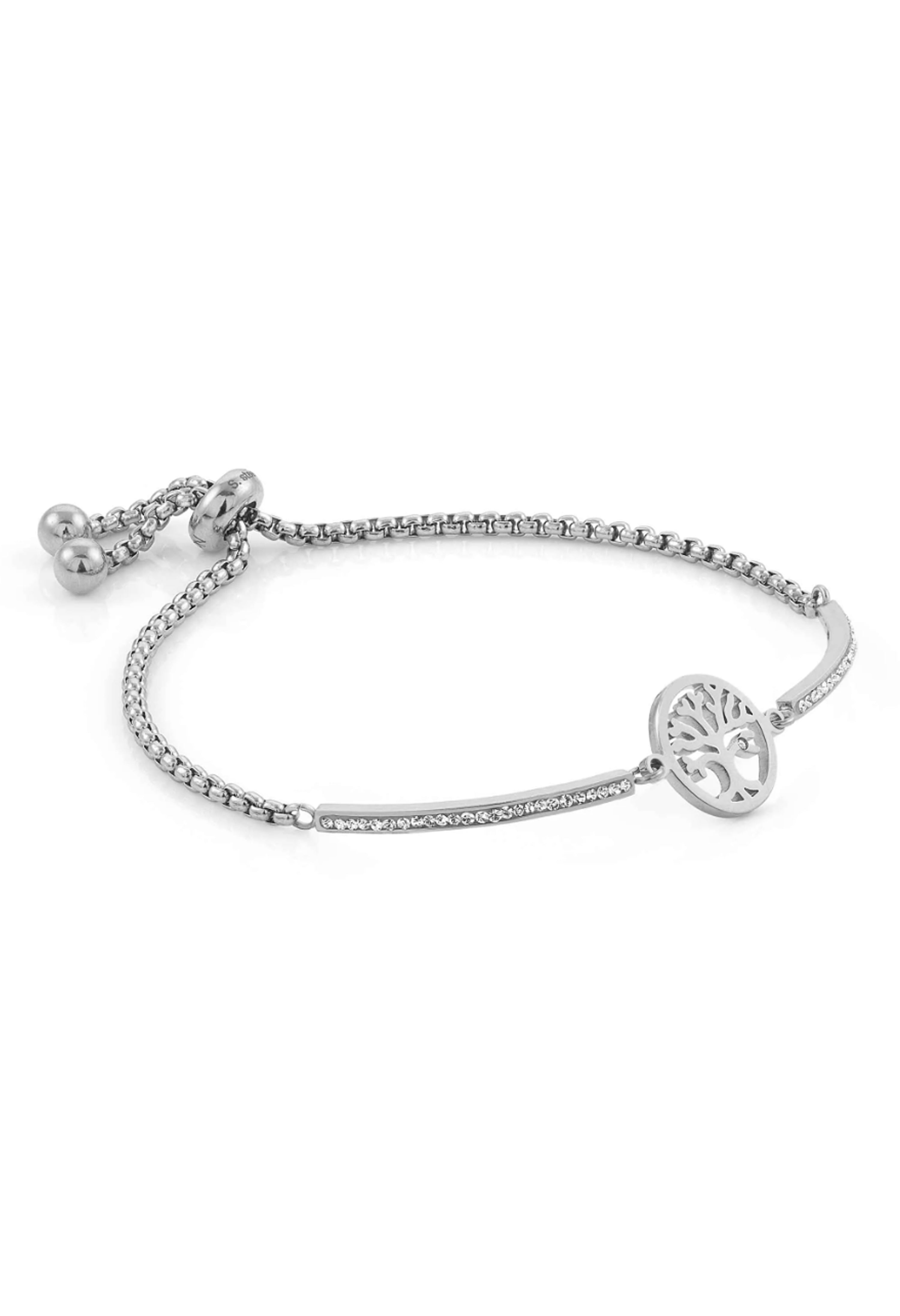 Stainless steel Nomination Tree of Life bracelet. Adjustable Milleluci bracelet detail showing tree symbol.