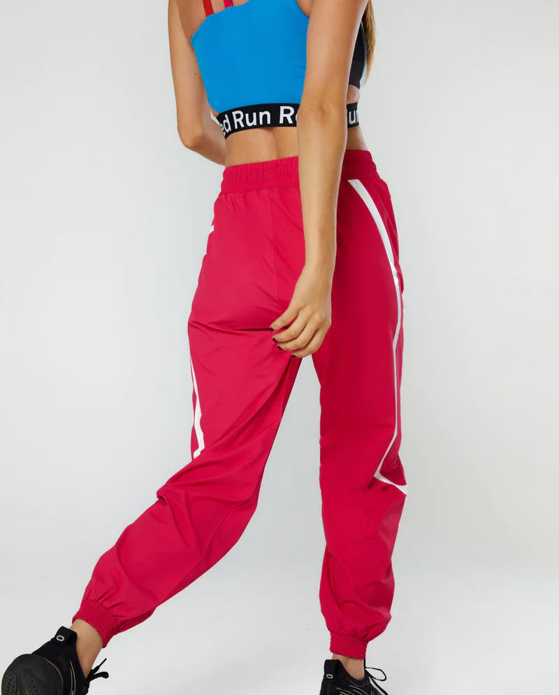 Women's Red Run Activewear Pink Woven Track Pants Neon Safari — view 2