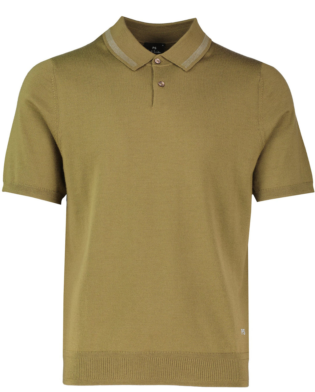 Mens Paul Smith Khaki Knitted Merino Wool Polo Shirt - image 2