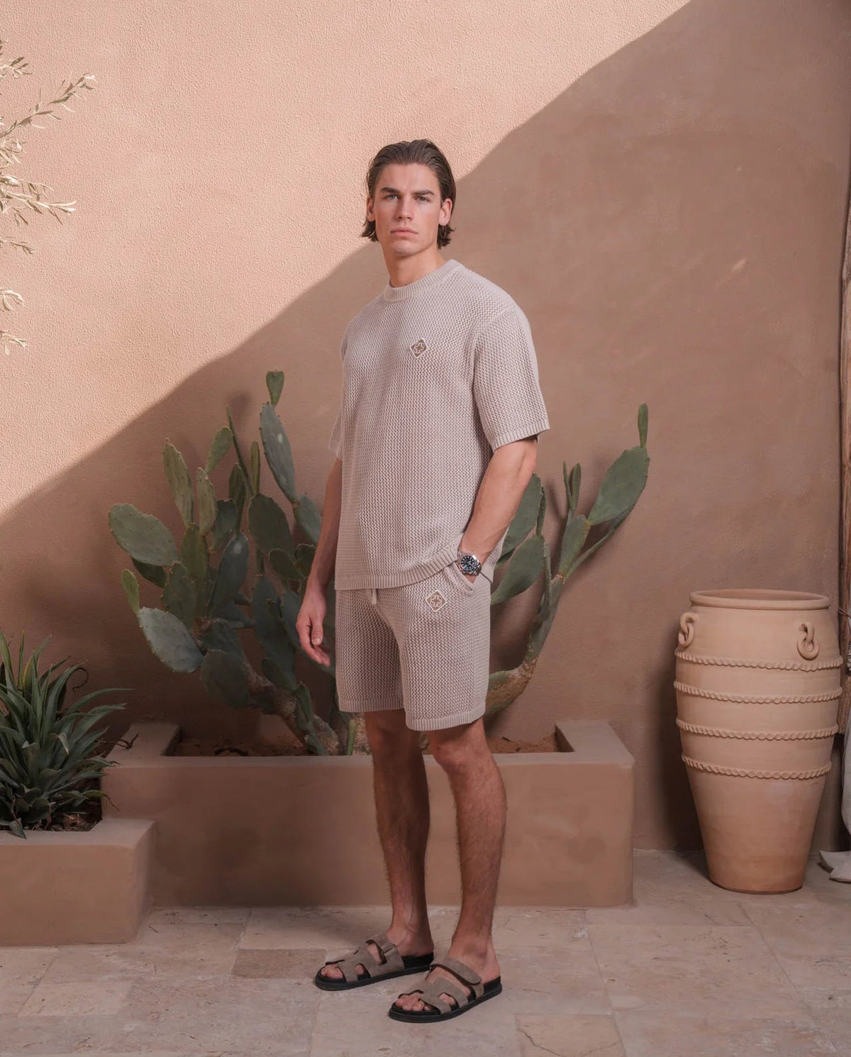 Men's Belier Taupe Crochet T Shirt — view 2