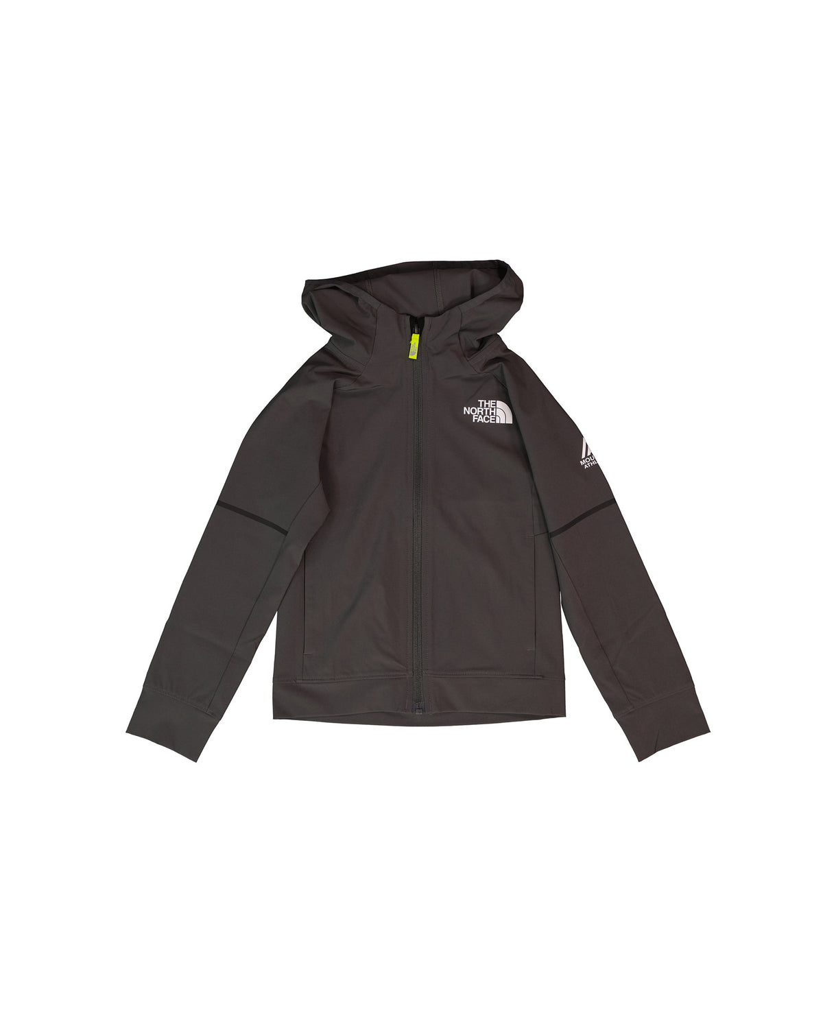Dark gray hoodie with brand logo on a white background