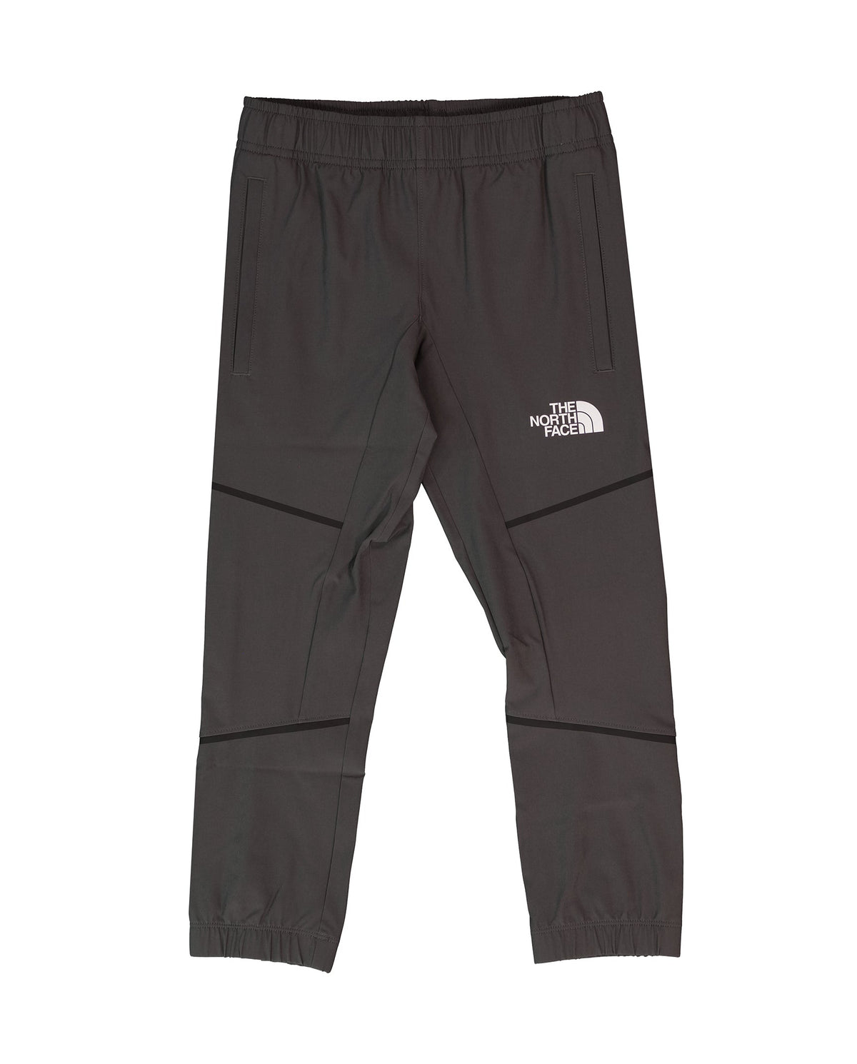 Dark gray pants with a logo on a white background