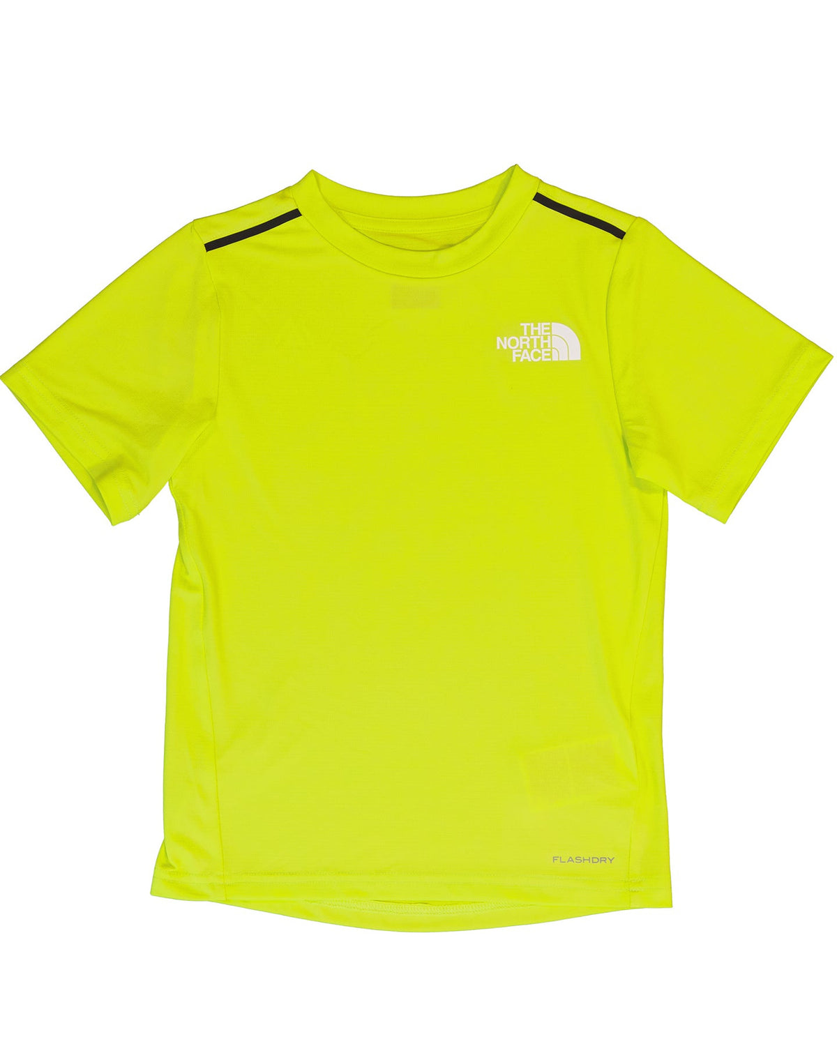 Bright yellow t-shirt with The North Face logo on a white background