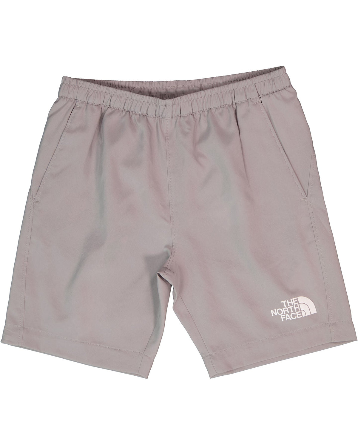 Gray shorts with The North Face logo on a white background