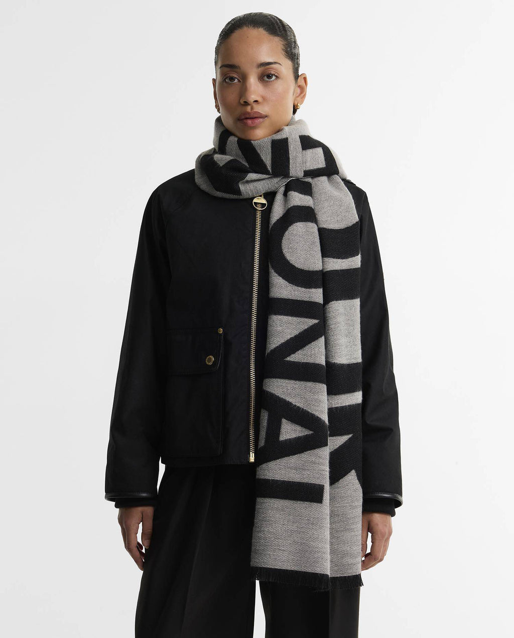 Women's Barbour International Milla Logo Scarf In Moonbeam/Black — view 2