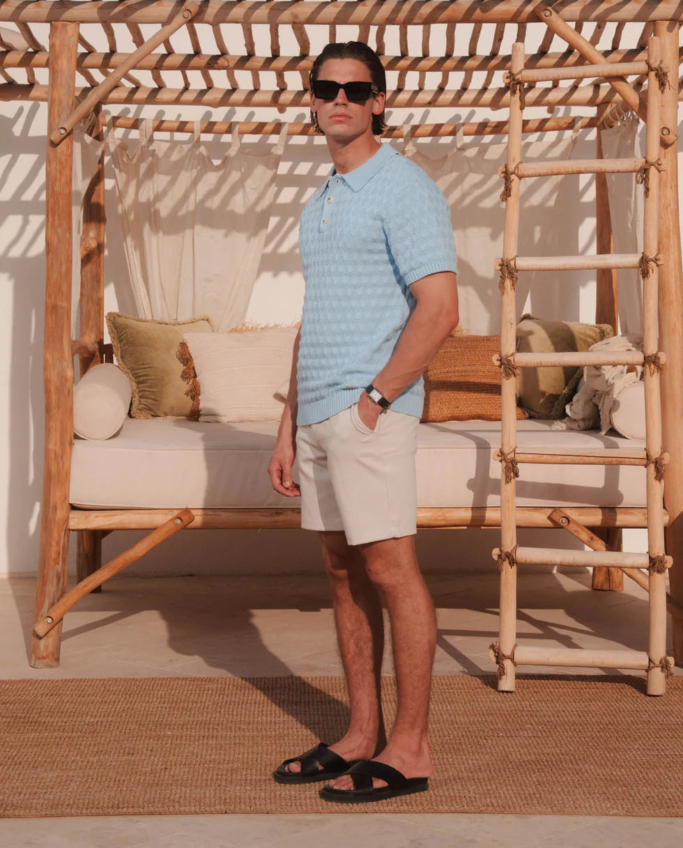 Men's Belier Sky Blue Diamond Stitch Polo — view 2