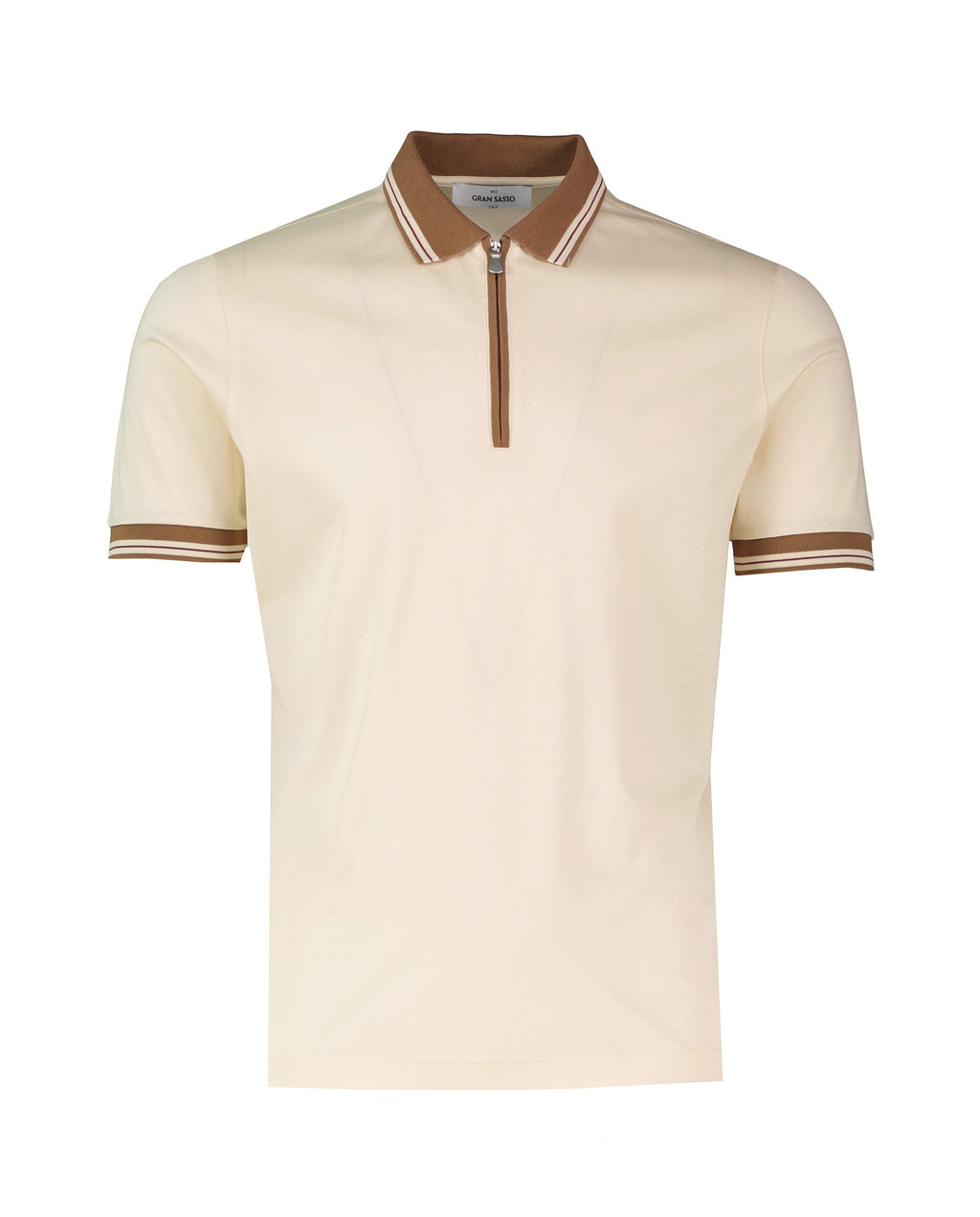 Men's Gran Sasso Beige Mercerised Zip Polo Shirt - image 2