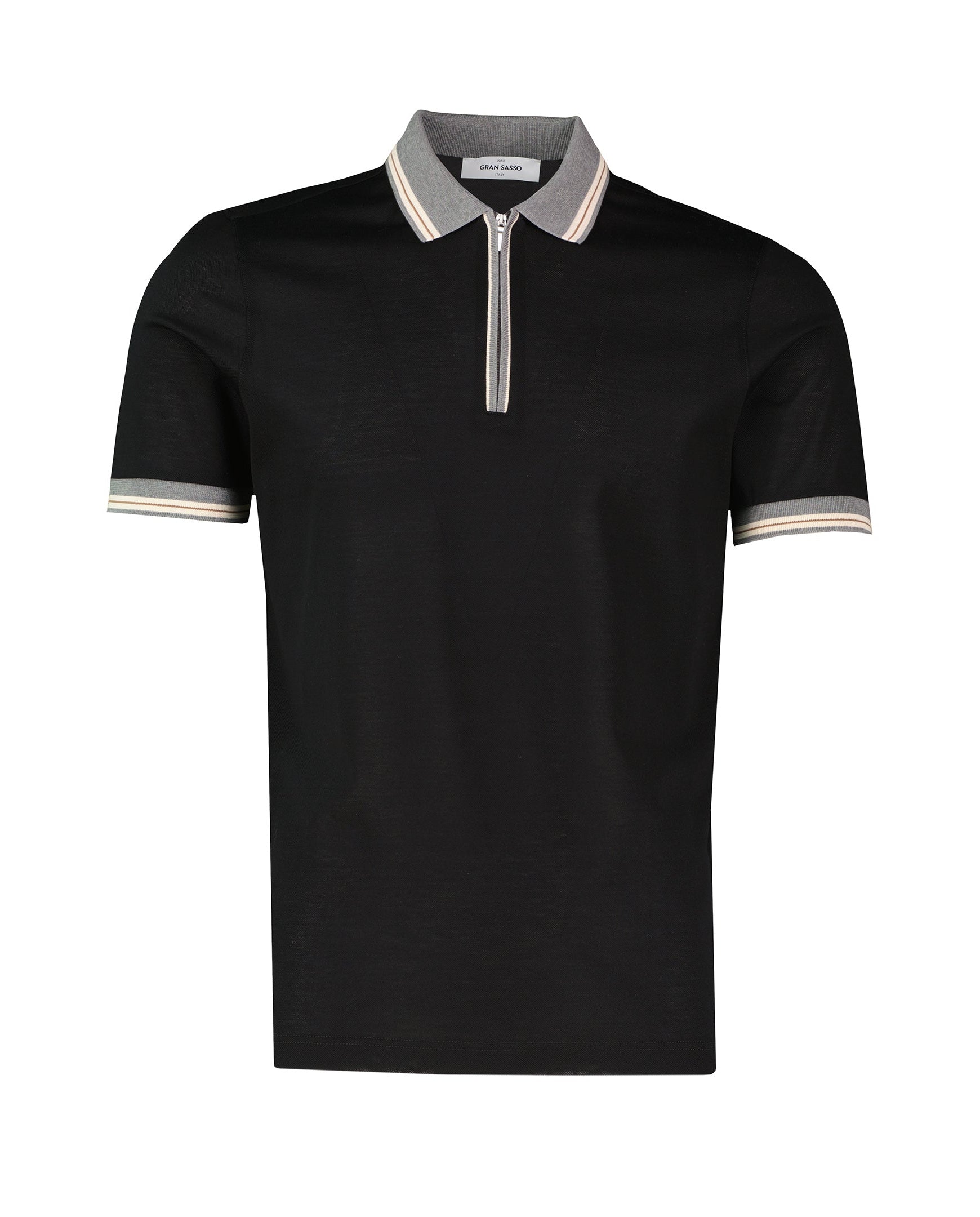 Men's Gran Sasso Black Mercerised Zip Polo Shirt - image 2