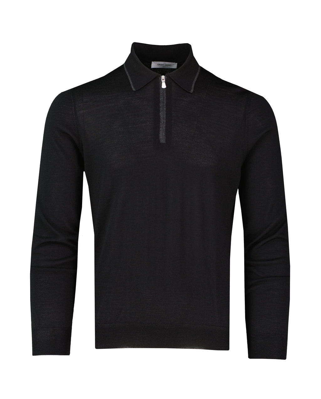 Men's Gran Sasso Black Tennis Long Sleeve Knitted Polo