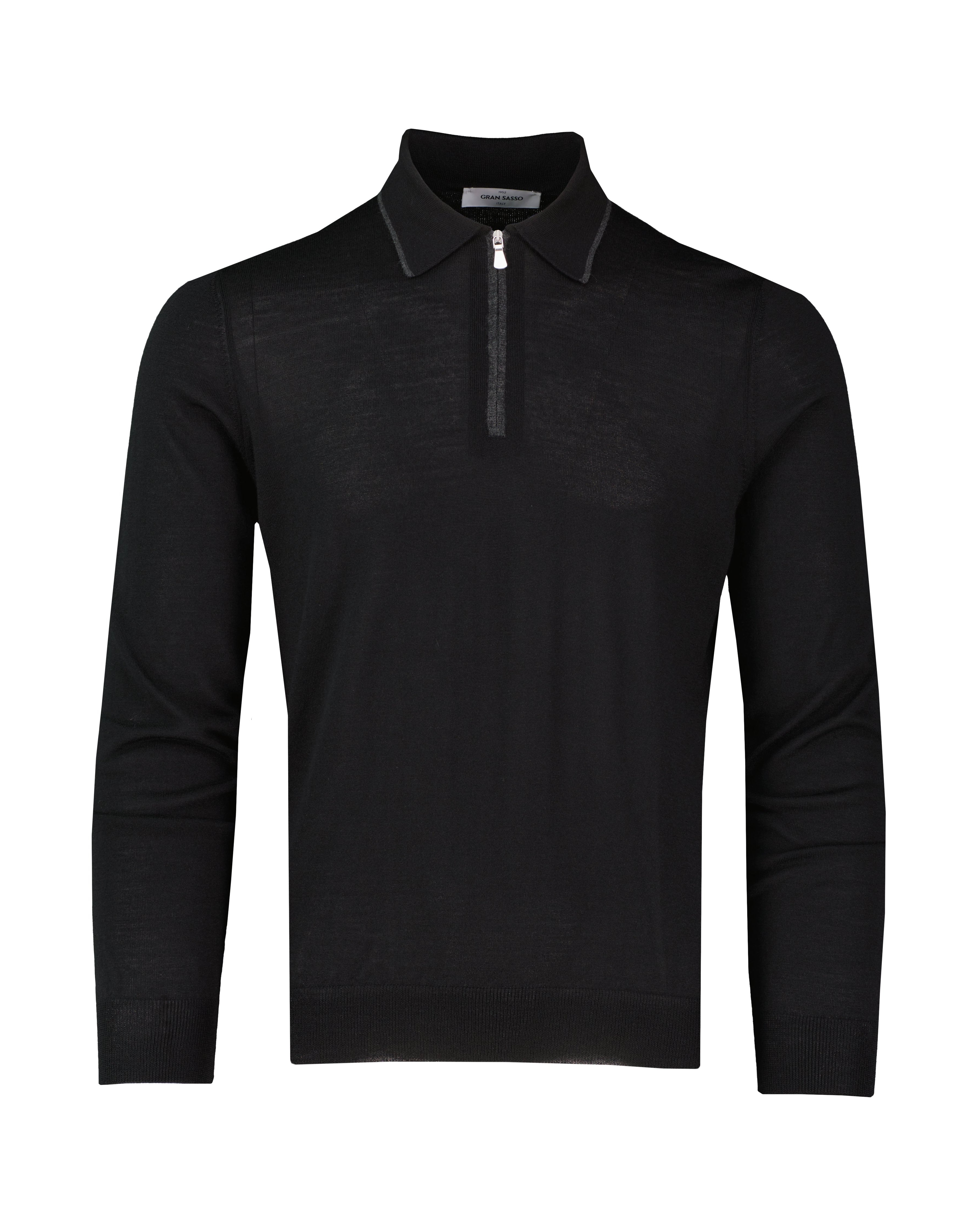 Men's Gran Sasso Black Tennis Long Sleeve Knitted Polo