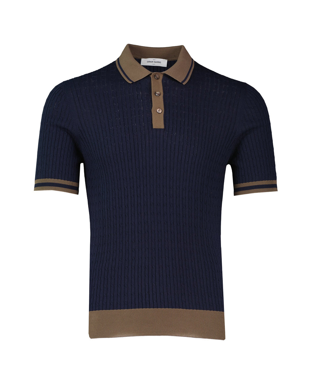 Men's Gran Sasso Navy Cable Knit 3 Button Polo Shirt - image 2