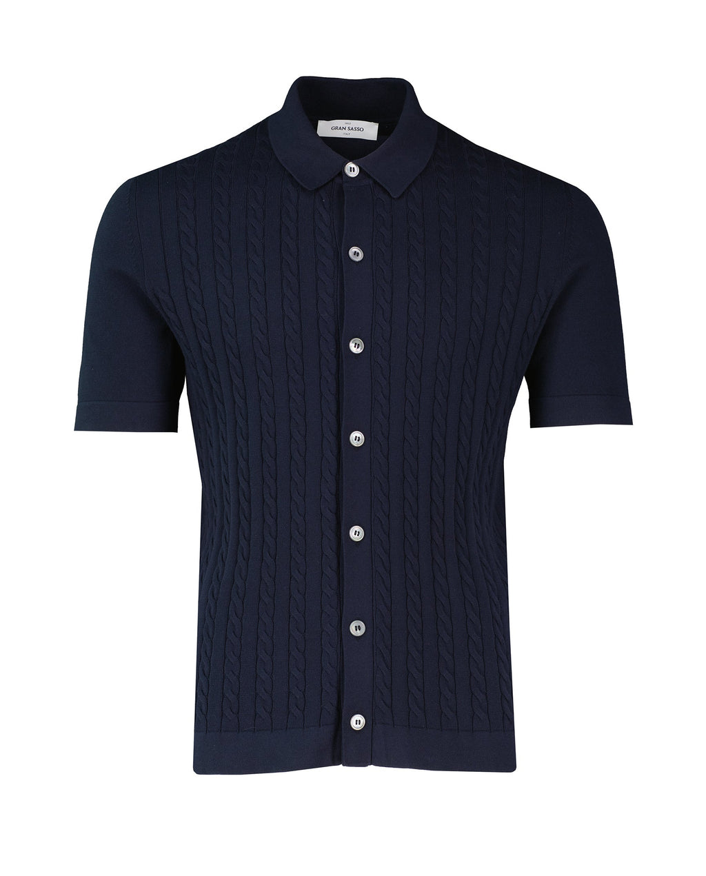Men's Gran Sasso Navy Cable Knit Full Button Up Polo Shirt - image 2