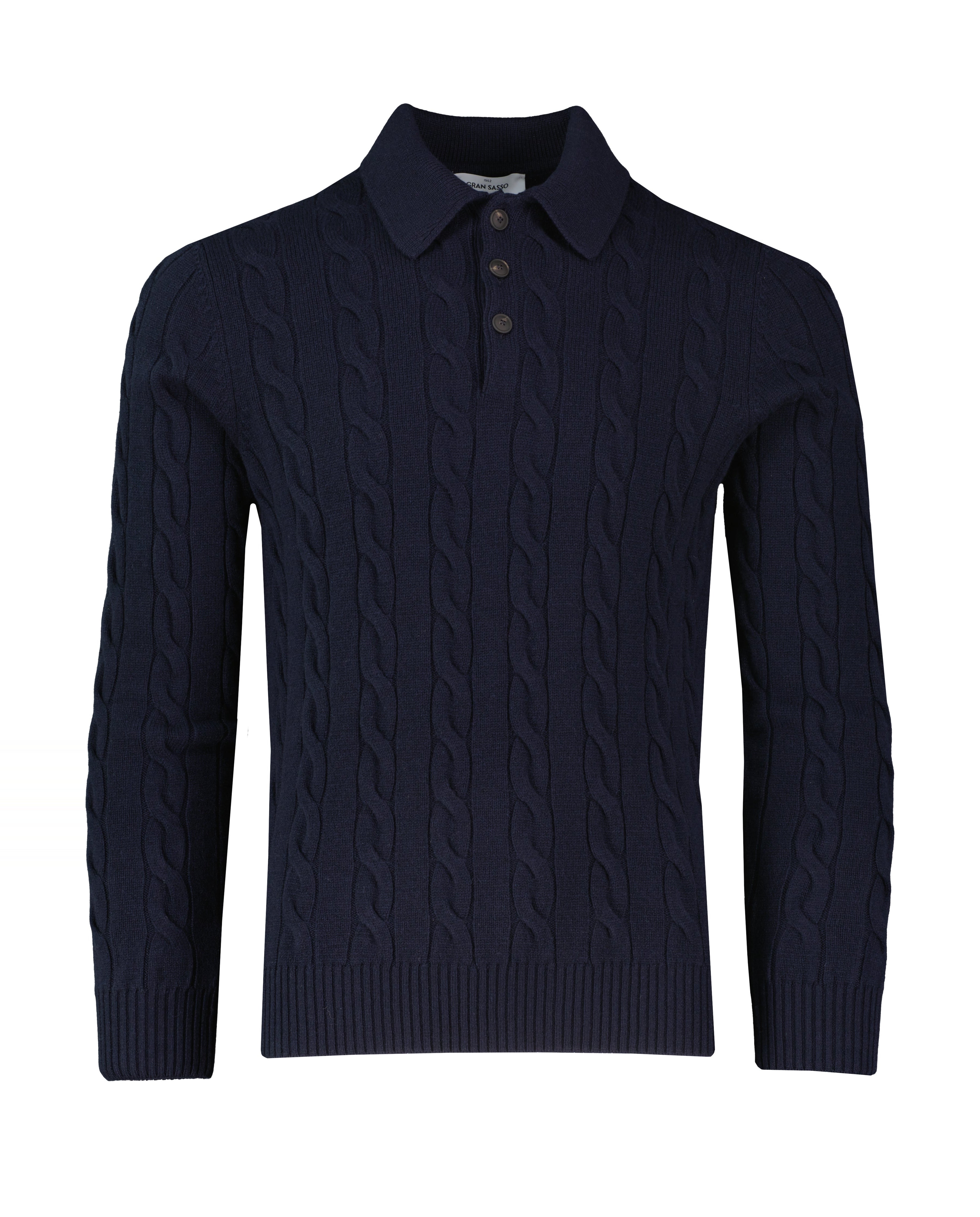 Men's Gran Sasso Navy Long Sleeve Cable Knitted Polo