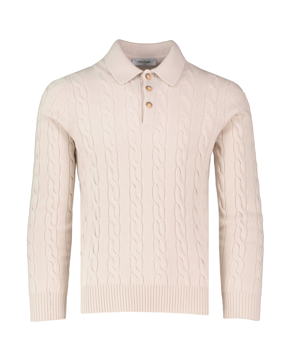 Men's Gran Sasso Oat Long Sleeve Cable Knitted Polo