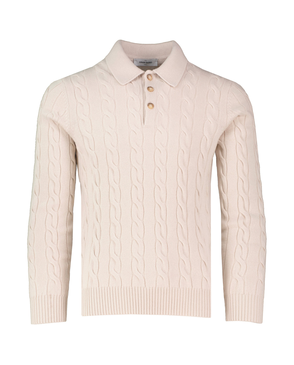 Men's Gran Sasso Oat Long Sleeve Cable Knitted Polo