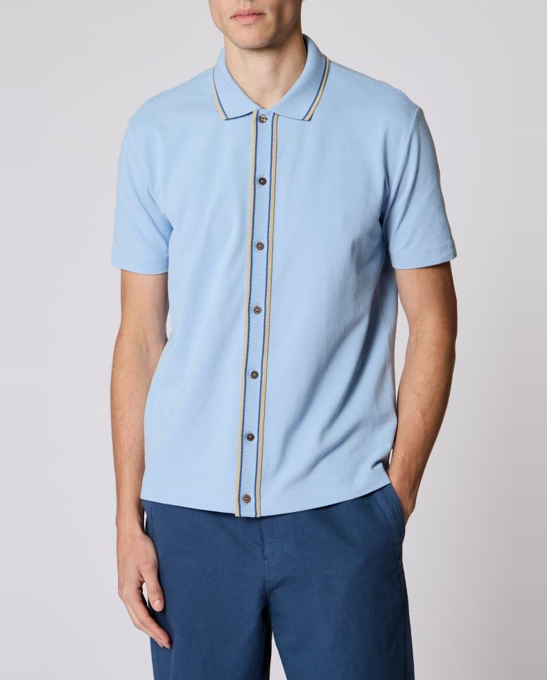 Men's Paul Smith Button-Through Polo Shirt - Blue — view 2
