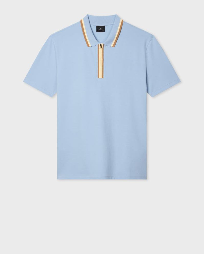 Men's Paul Smith Regular Fit Zip-Neck Polo Shirt - Blue — view 2