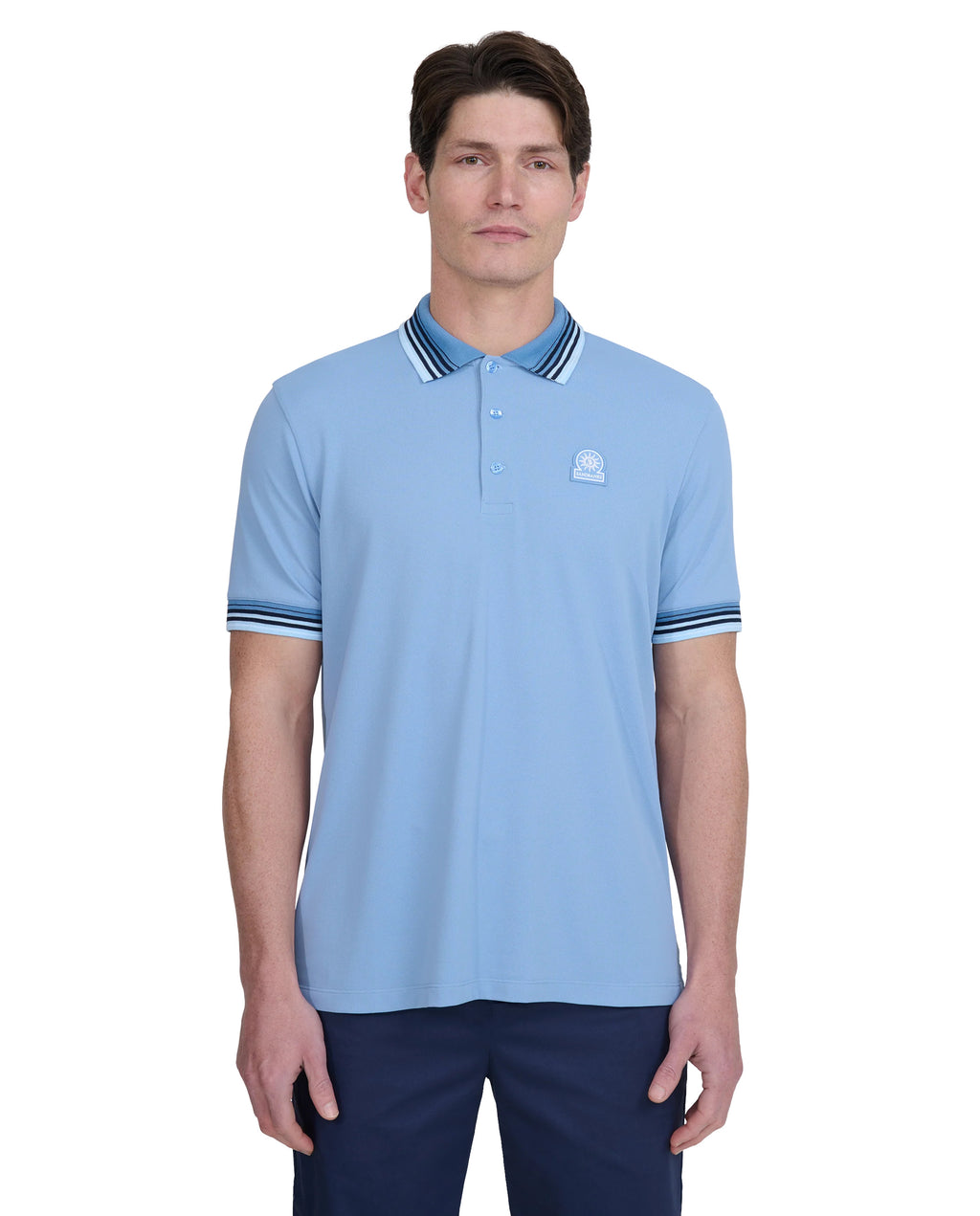 Men's Sandbanks Dusty Blue Gradient Rib Polo Shirt