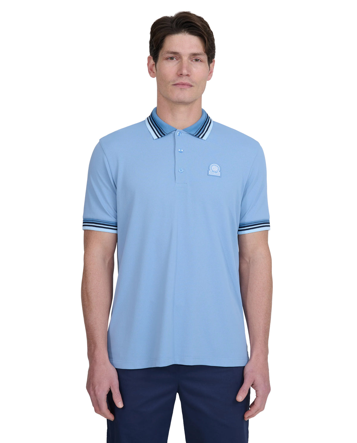 Men's Sandbanks Dusty Blue Gradient Rib Polo Shirt