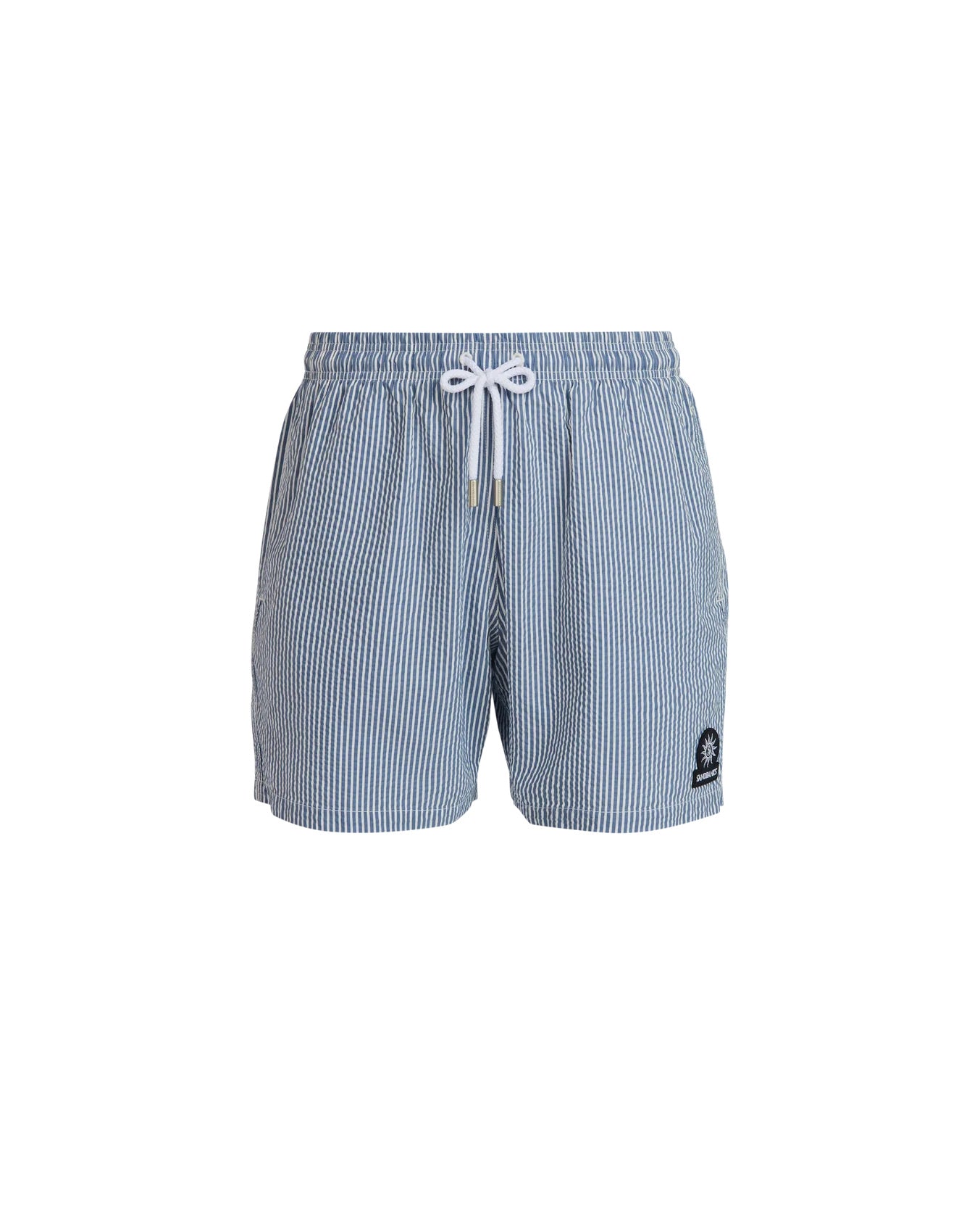 Men's Sandbanks Navy Seersucker Swim Short — view 2
