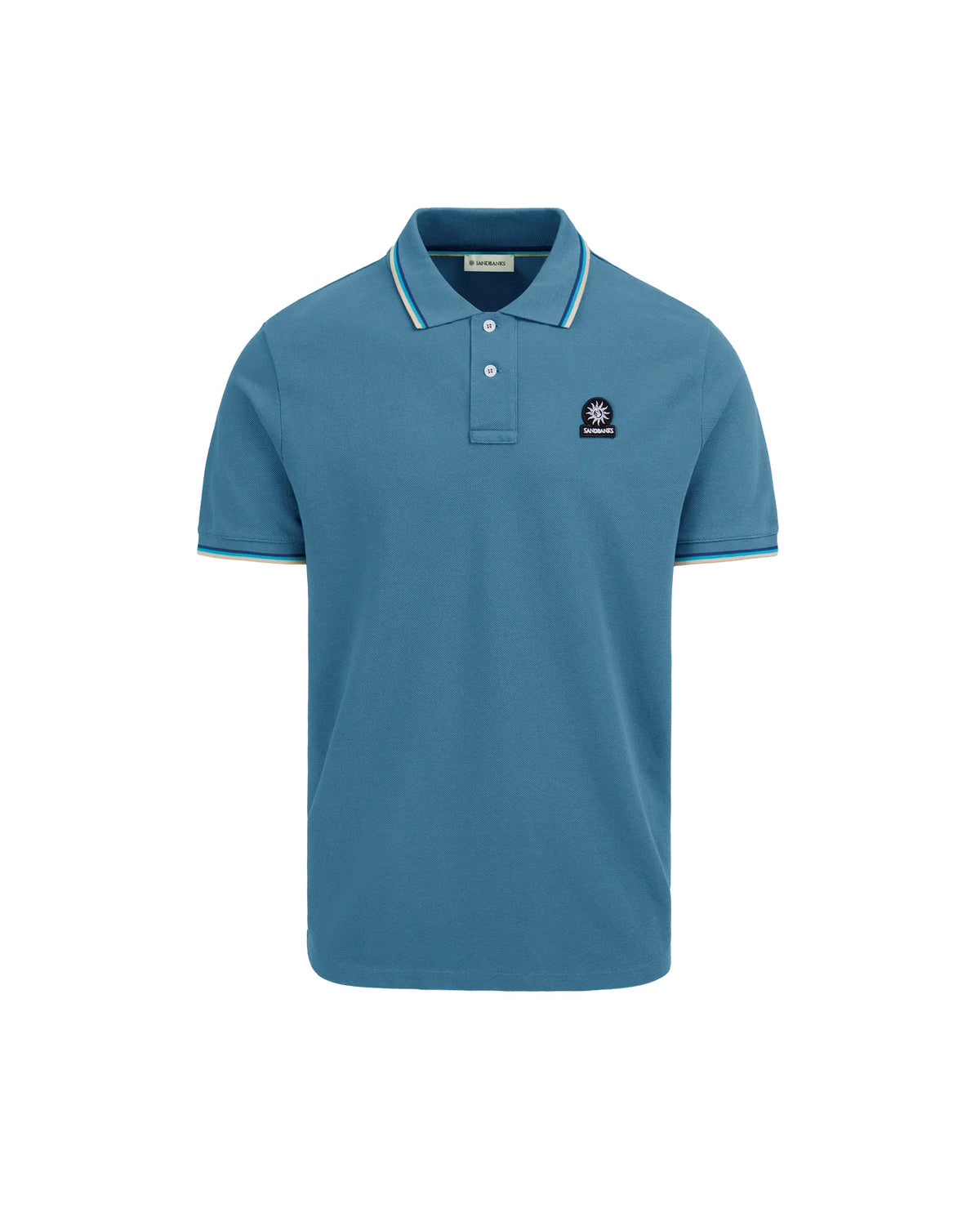 Men's Sandbanks Tipped Badge Pique Polo in Teal