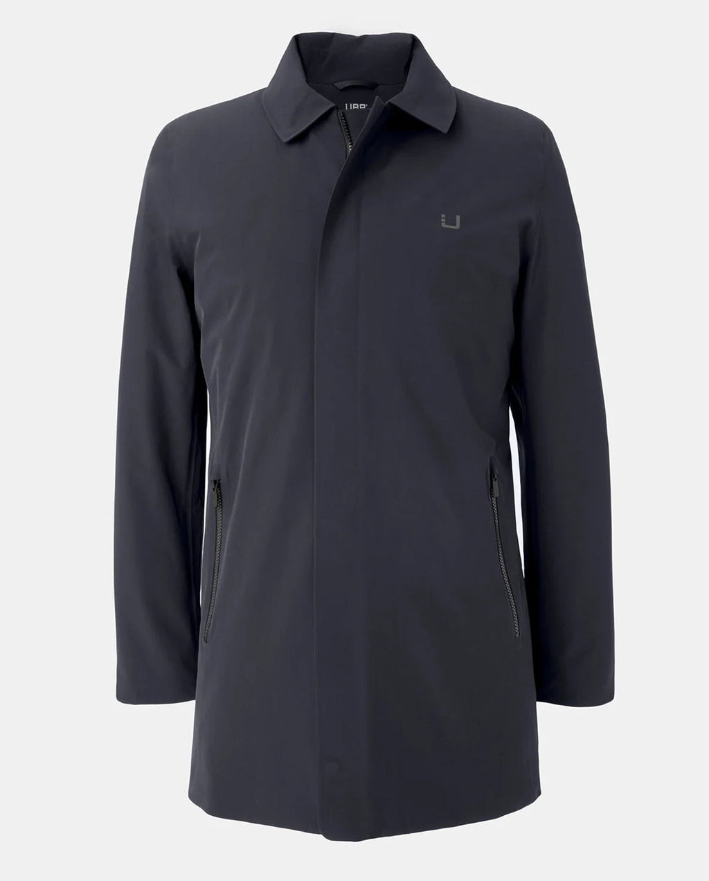 Dark blue UBR raincoat on a white background