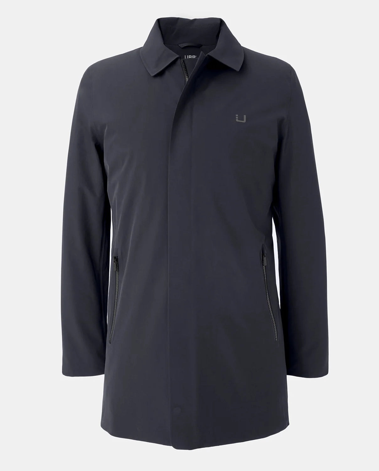 Dark blue UBR raincoat on a white background