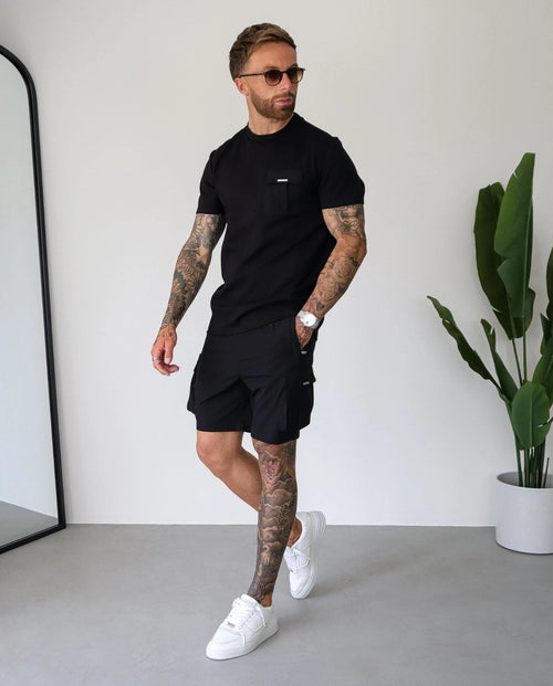 Men's Belier Black Woven Cargo Short — view 2