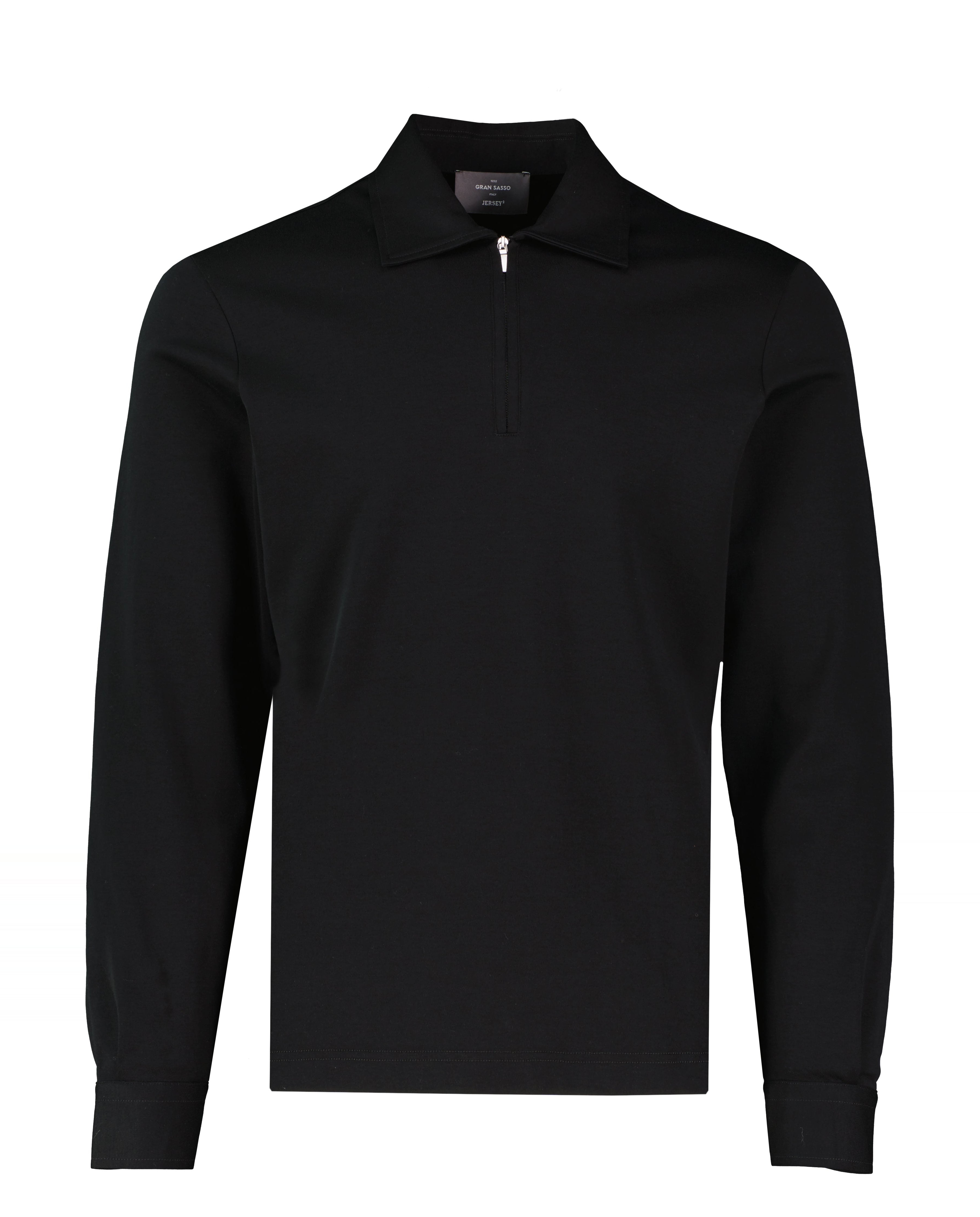 Men's Gran Sasso Black Long Sleeve Zip Polo