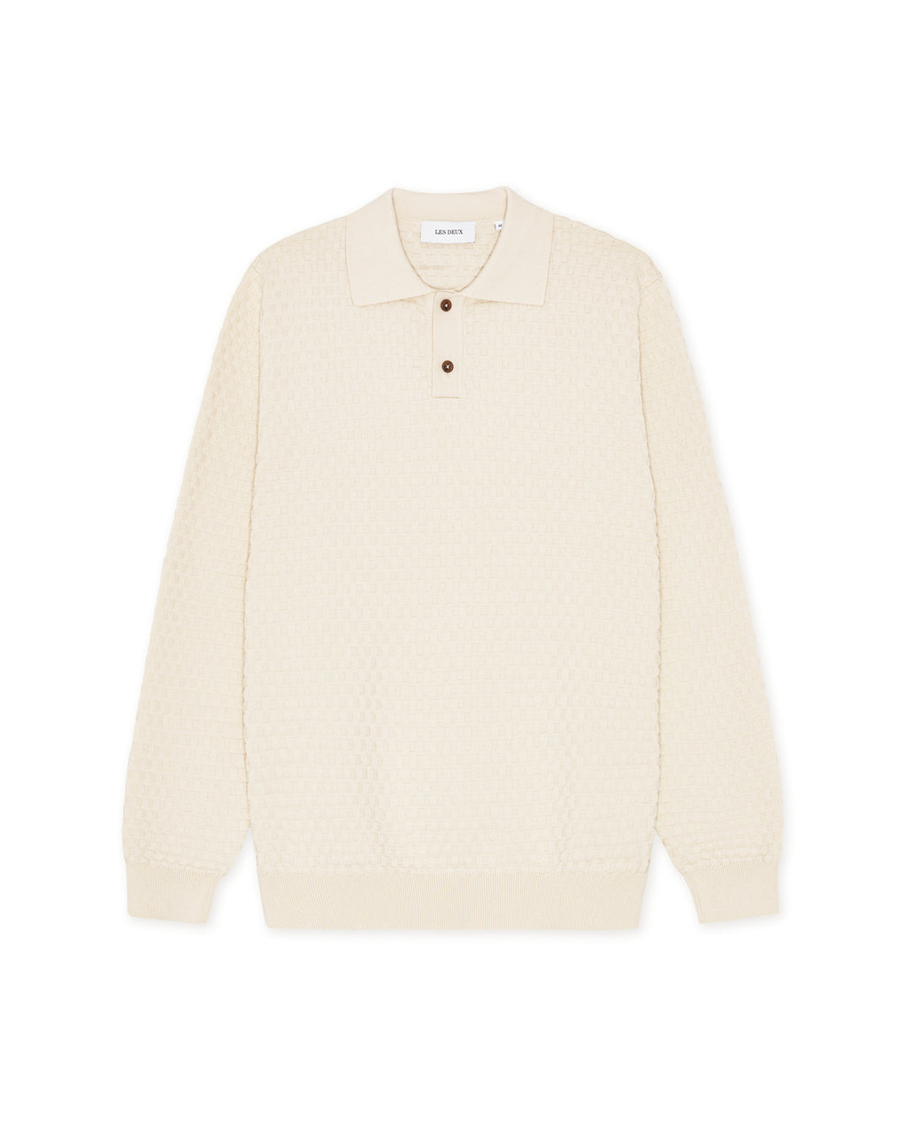 Mens Les Deux Light Ivory Billy Weave Knitted LS Polo - image 2