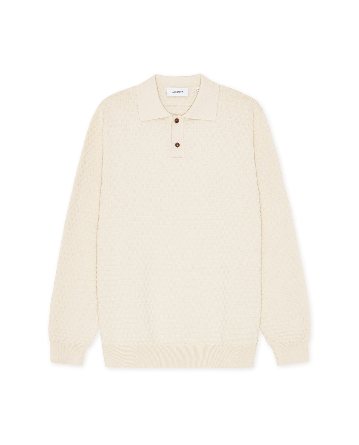 Mens Les Deux Light Ivory Billy Weave Knitted LS Polo - image 2