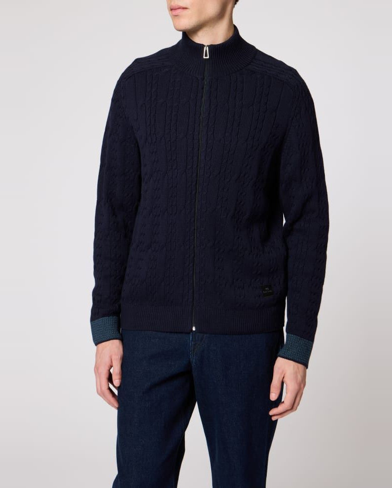 Mens Paul Smith Blue Cable-Knit Cotton Zip Cardigan