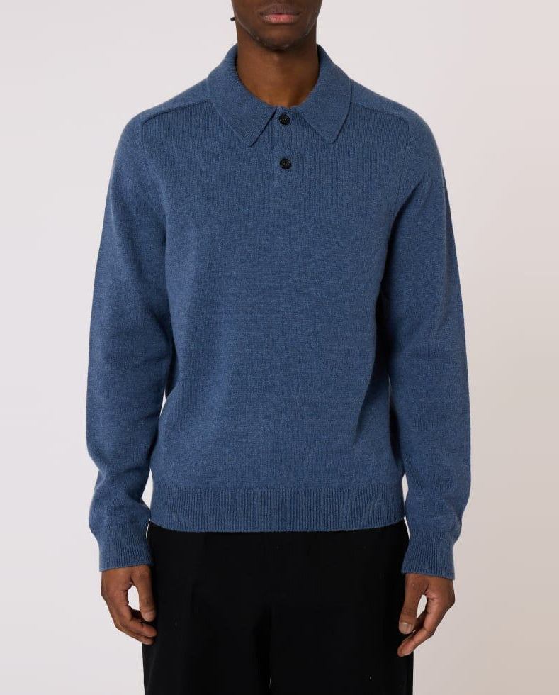Mens Paul Smith Blue Knitted LS Polo