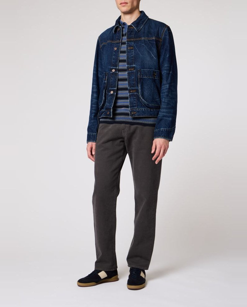 Mens Paul Smith Blue Stripe Merino Polo Shirt — view 2