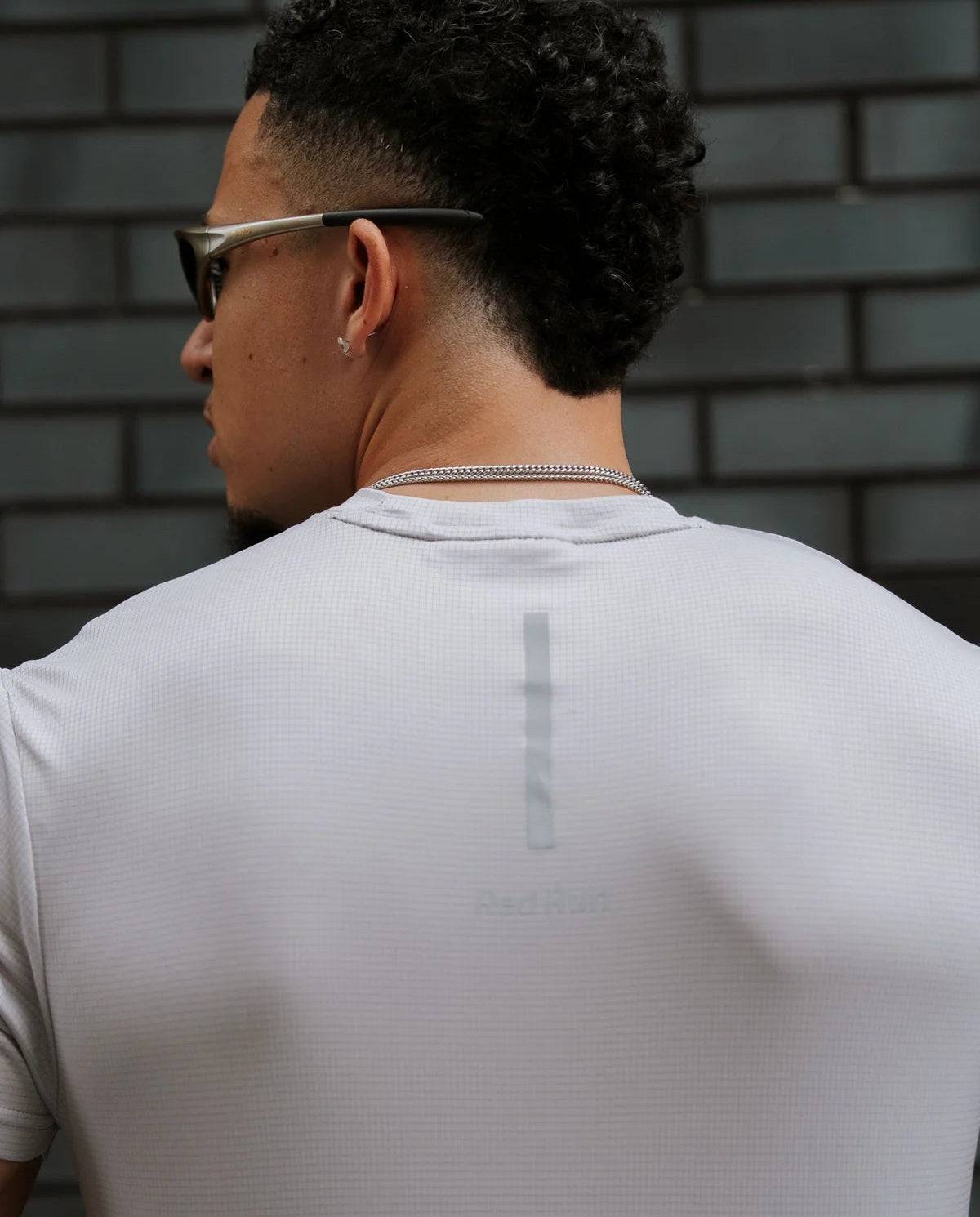Mens Red Run Light Grey Technical Runner Tee — view 2