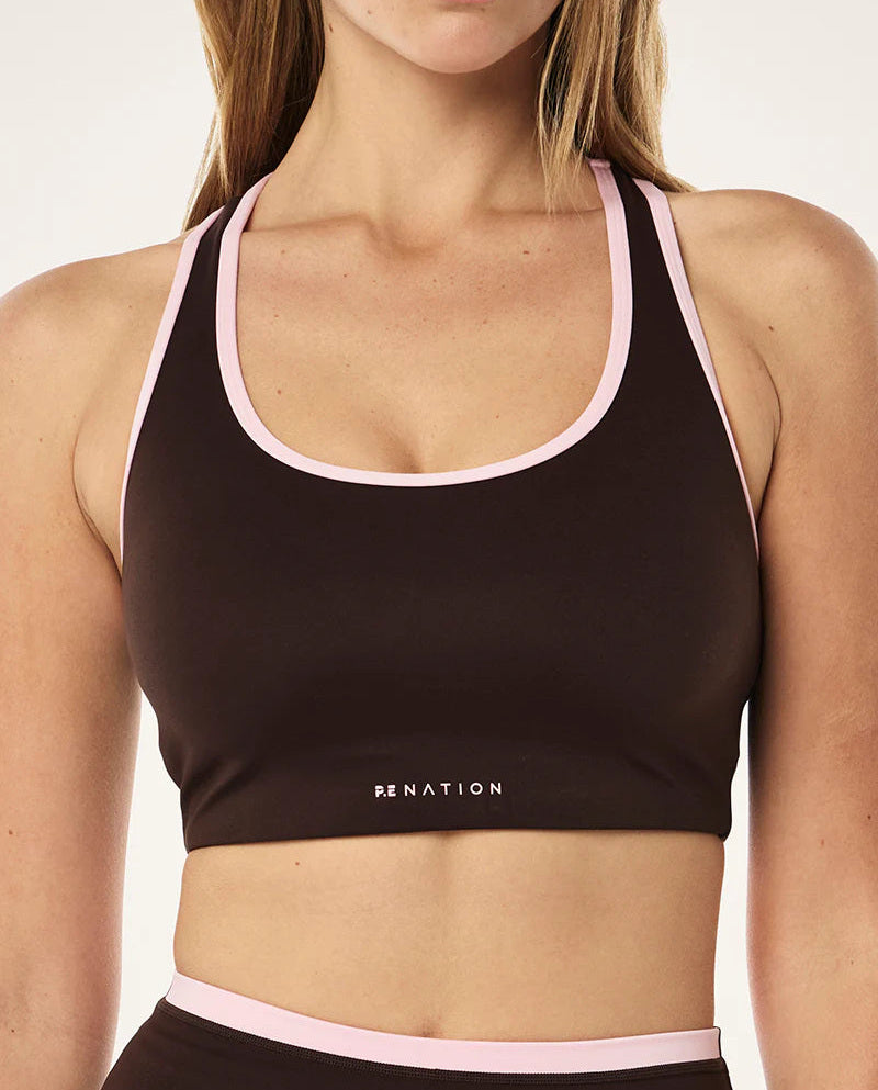 Women's P.E Nation Stellar Sports Bra in Espresso Chalk Pink — view 2