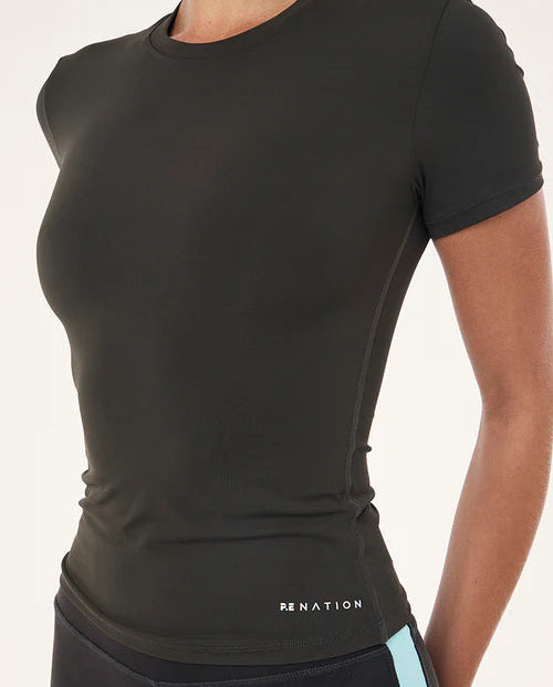 Black athletic shirt with 'RE:NATION' branding on a white background