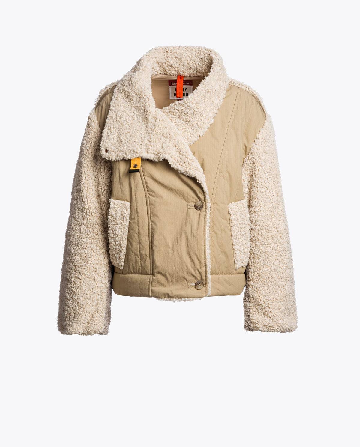 Beige jacket with sherpa lining on a white background
