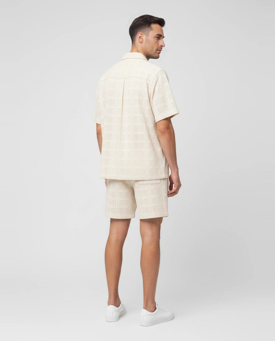 Mens Les Deux Ivory Charlie SS Shirt & Short Set back view on model